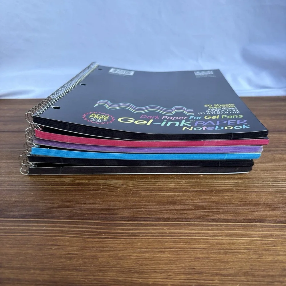 Lot of 5 Riverside Gel-Ink Paper Notebooks Wide Ruled Blue Pink Purple And Black